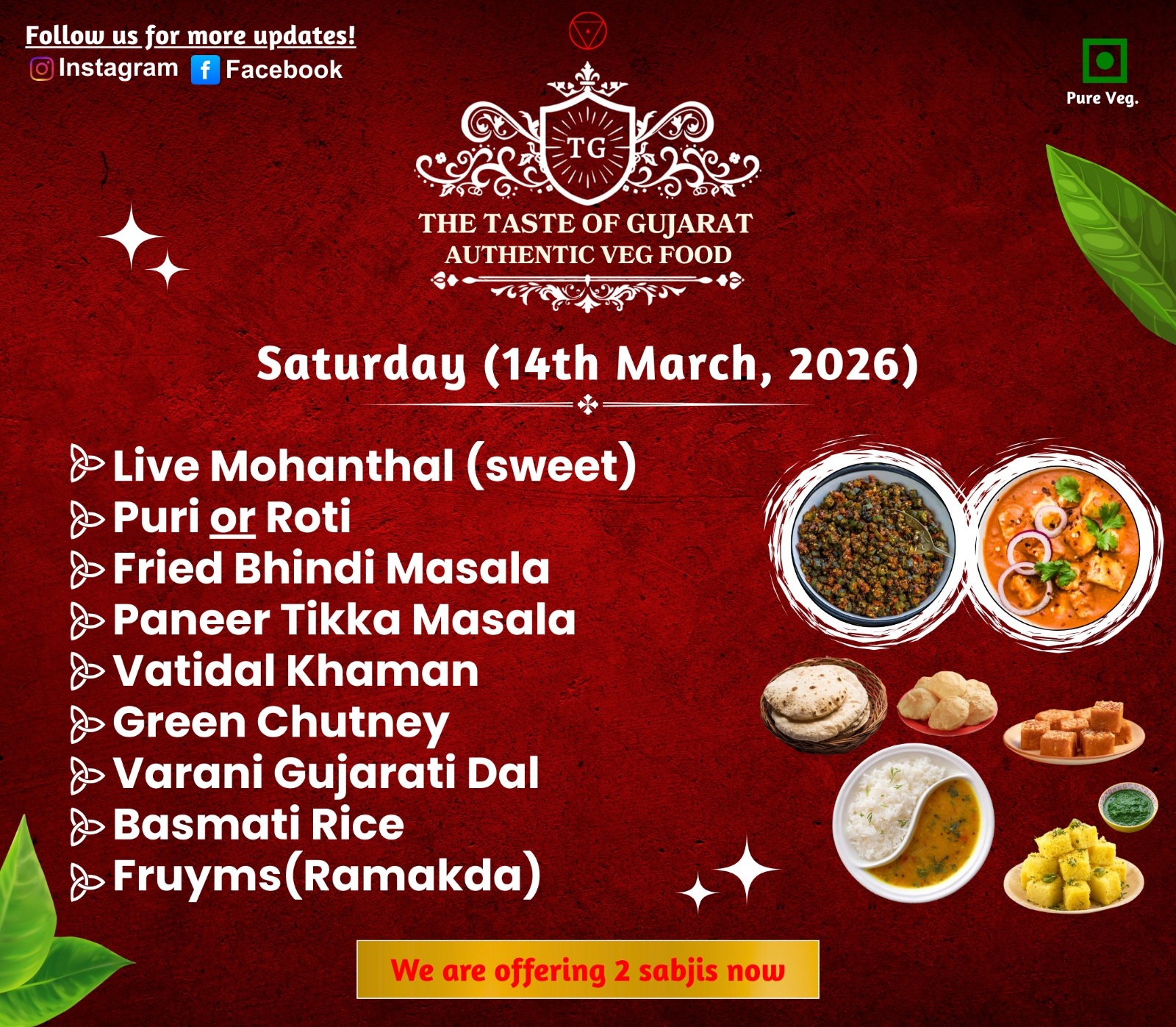 Saturday Special Fix Thali - 14th March 2026 at The Taste of Gujarat Calgary